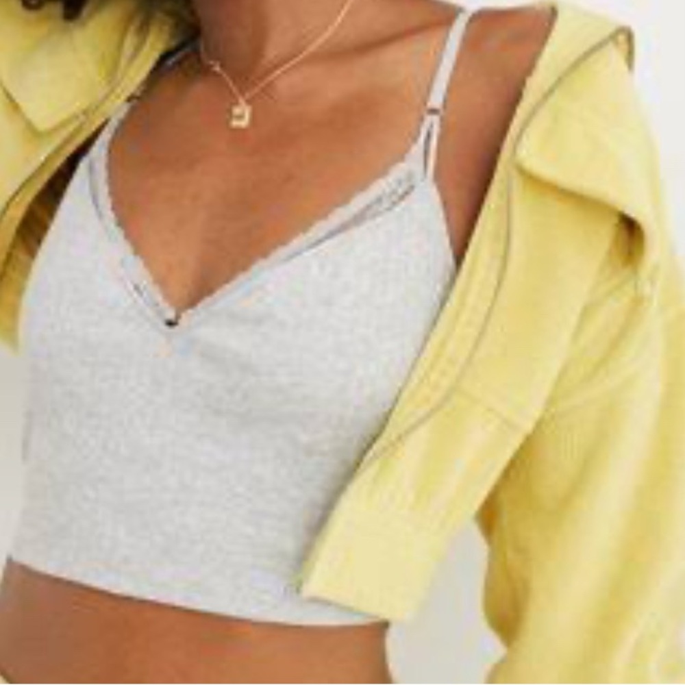 NWT Aerie Light Gray Ribbed Lace Bra Top